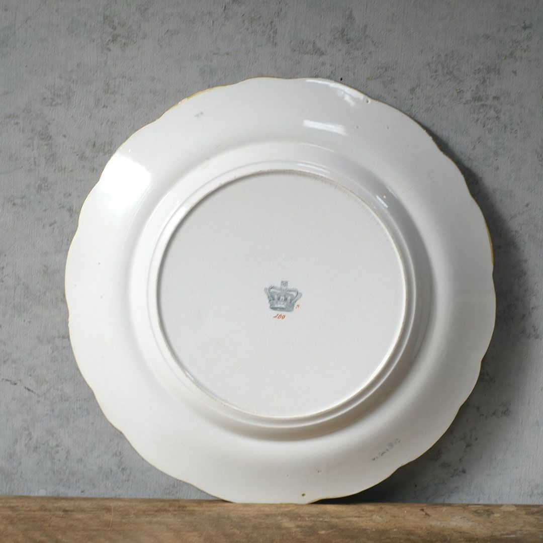 アンティークプレート　フローラルガーランド　緑縁 花籠文様 19世紀後半　イギリス 10