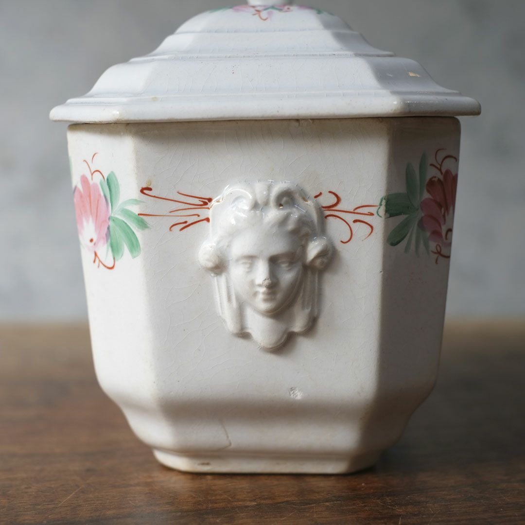 アンティーク シュガーポット 陶器　花模様 Choisy-le-Roi ショワジールロワ 1800年代後半フランス4