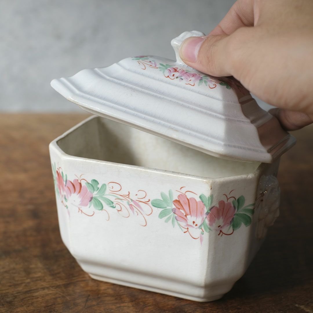 アンティーク シュガーポット 陶器　花模様 Choisy-le-Roi ショワジールロワ06