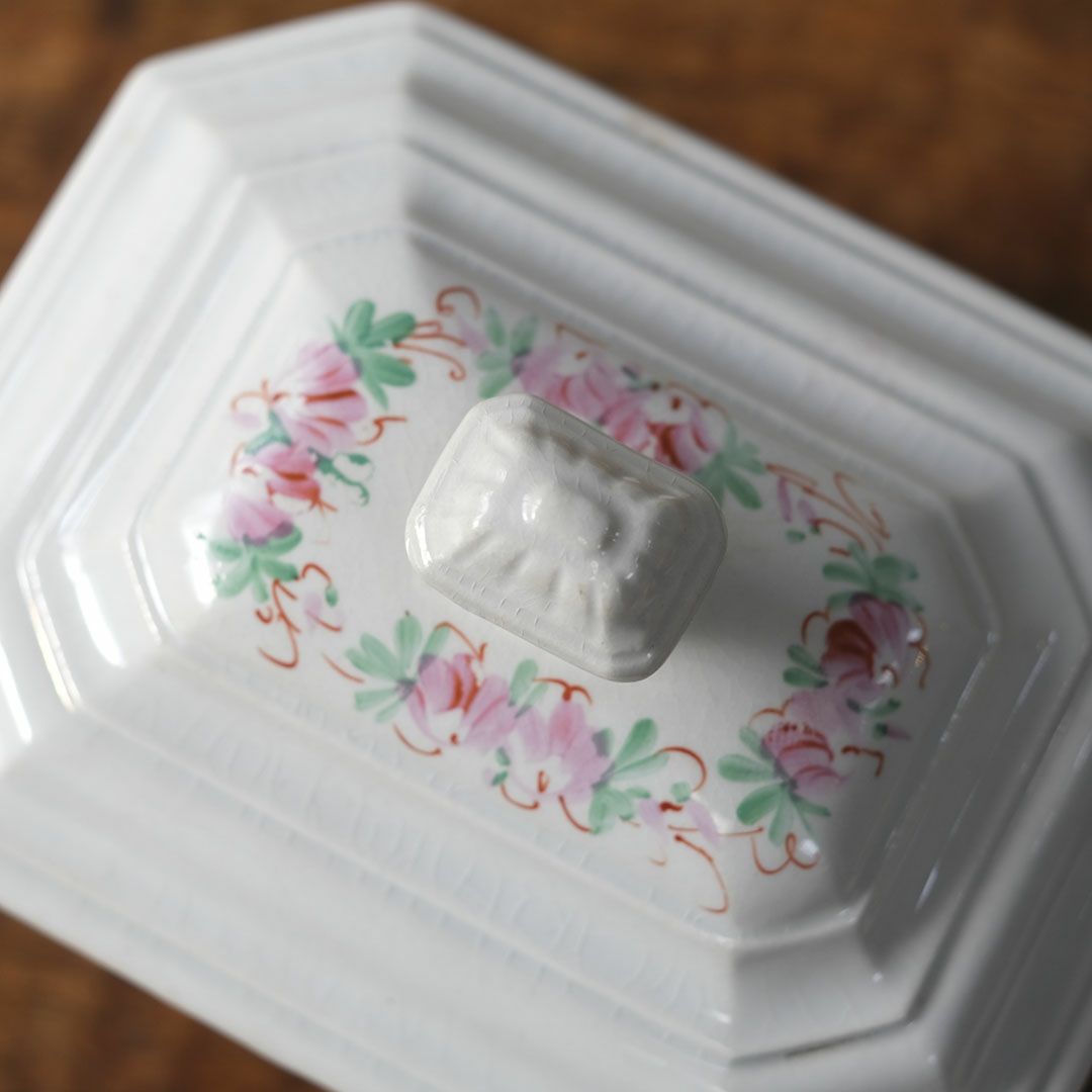 アンティーク シュガーポット 陶器　花模様 Choisy-le-Roi ショワジールロワ 1800年代後半フランス6
