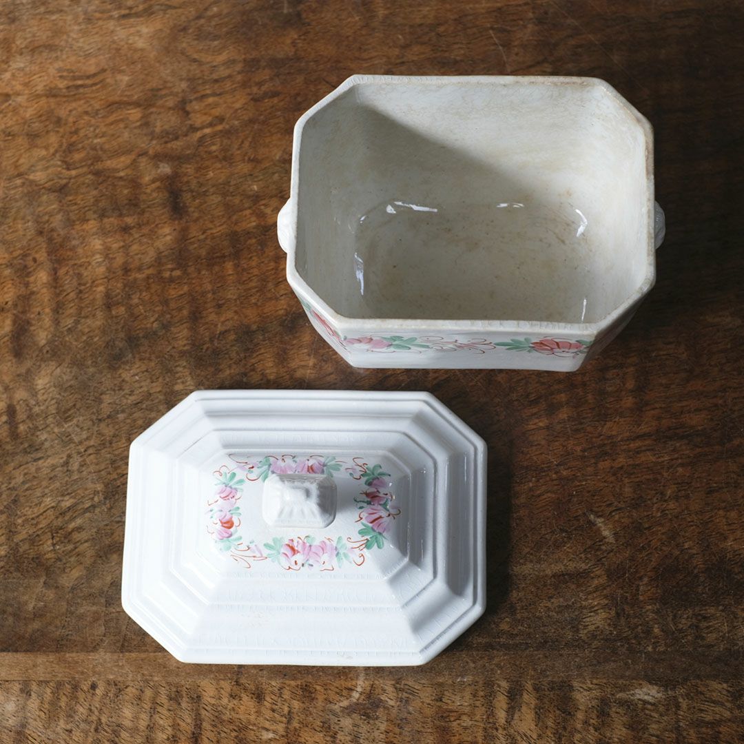 アンティーク シュガーポット 陶器　花模様 Choisy-le-Roi ショワジールロワ 1800年代後半フランス9