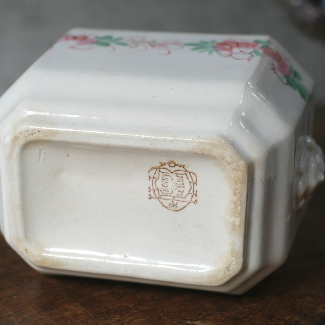 アンティーク シュガーポット 陶器　花模様 Choisy-le-Roi ショワジールロワ 1800年代後半フランス10
