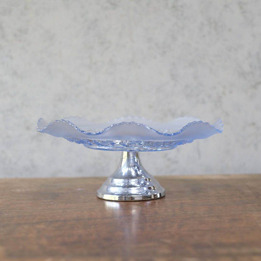 ヴィンテージケーキスタンド ガラスコンポート 青いガラス イギリス2