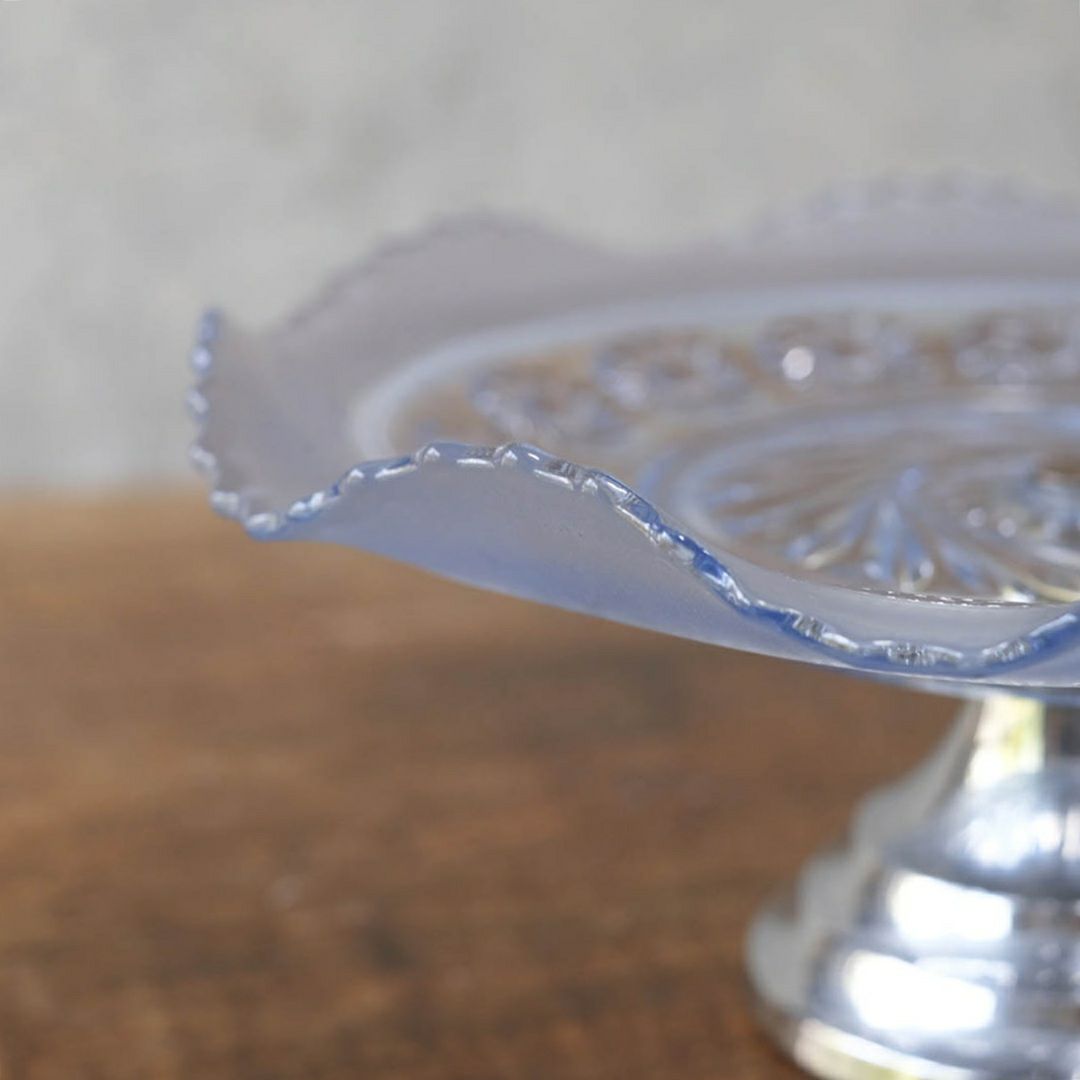 ヴィンテージケーキスタンド ガラスコンポート 青いガラス イギリス4