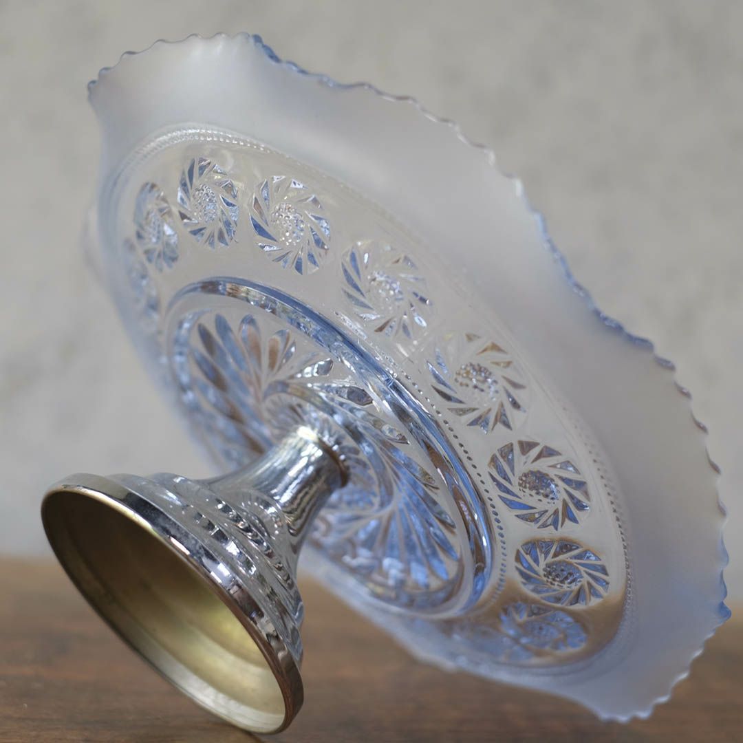 ヴィンテージケーキスタンド ガラスコンポート 青いガラス イギリス7