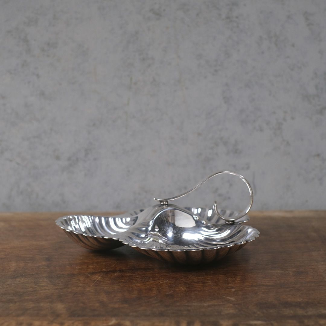 アンティーク シェルモチーフ　トリプルディッシュ シルバープレート イギリス製4