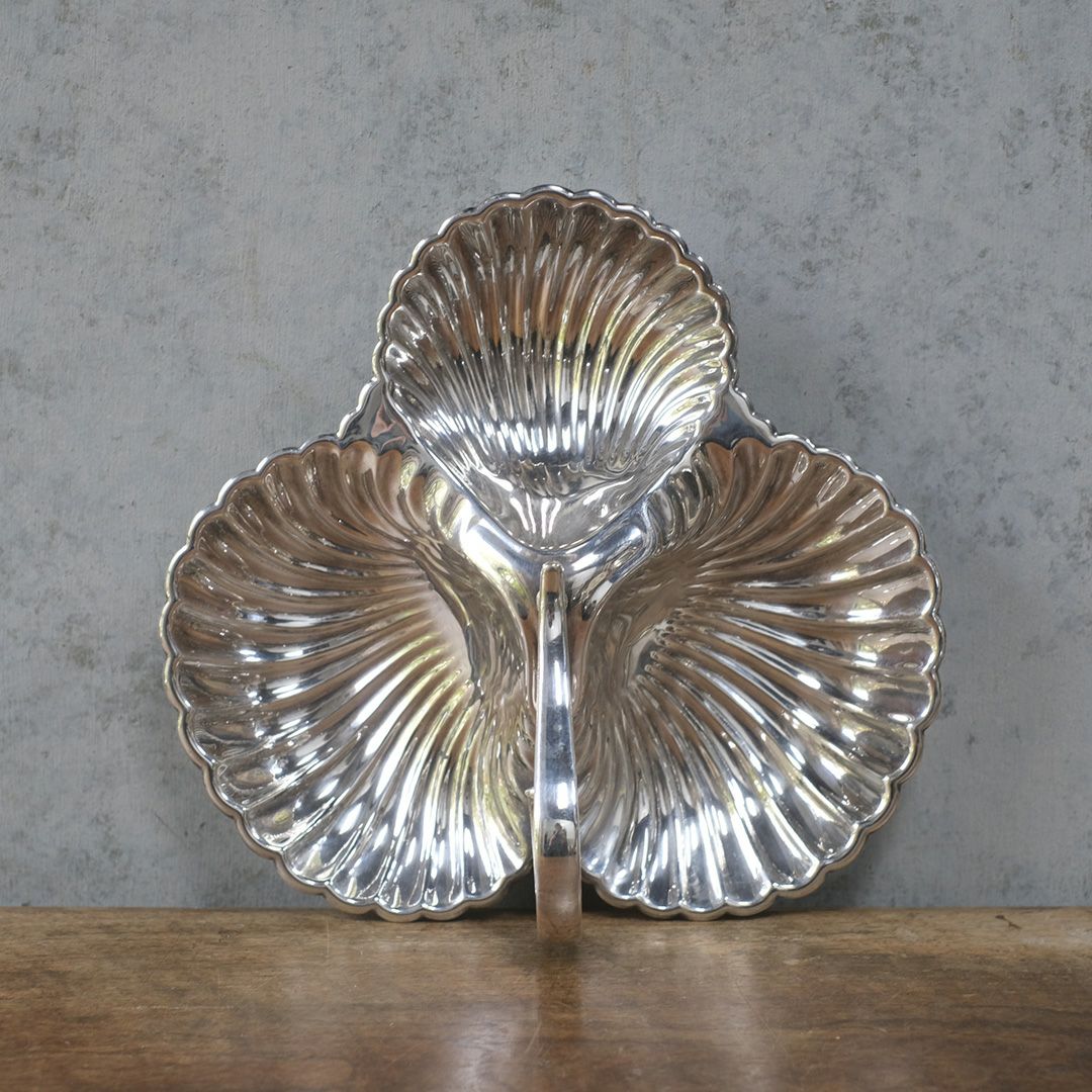 アンティーク シェルモチーフ　トリプルディッシュ シルバープレート イギリス製5
