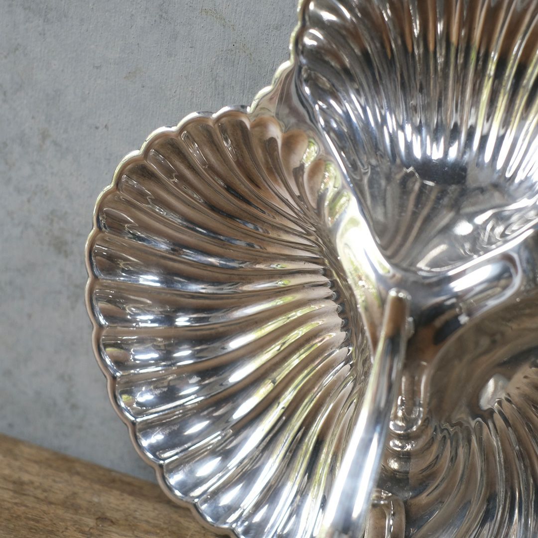 アンティーク シェルモチーフ　トリプルディッシュ シルバープレート イギリス製9