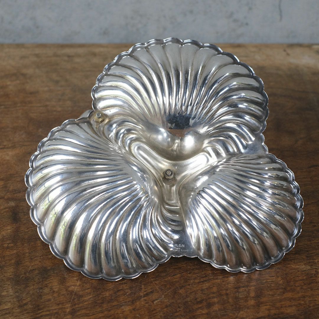 アンティーク シェルモチーフ　トリプルディッシュ シルバープレート イギリス製10