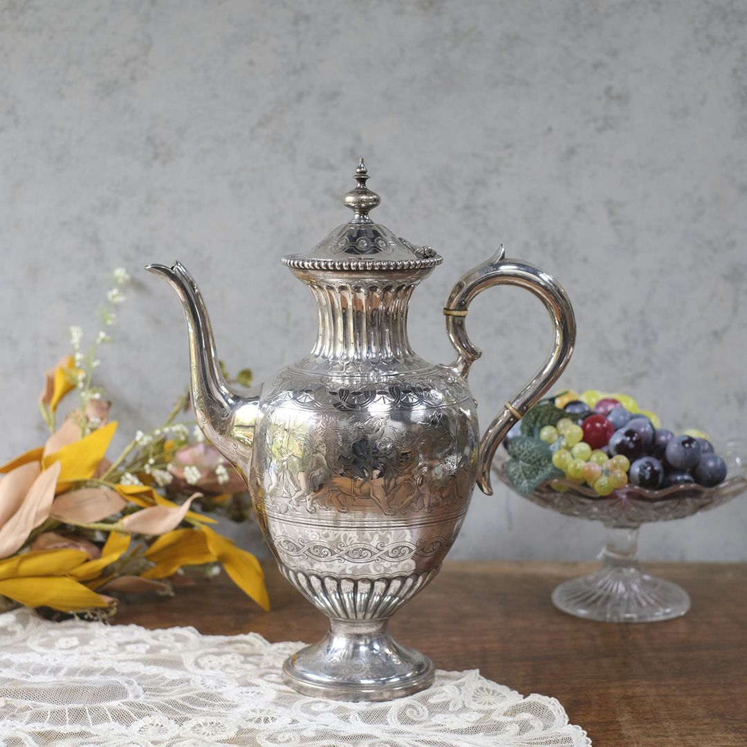 アンティークティーポット 天使 シルバープレート 銀メッキ イギリス