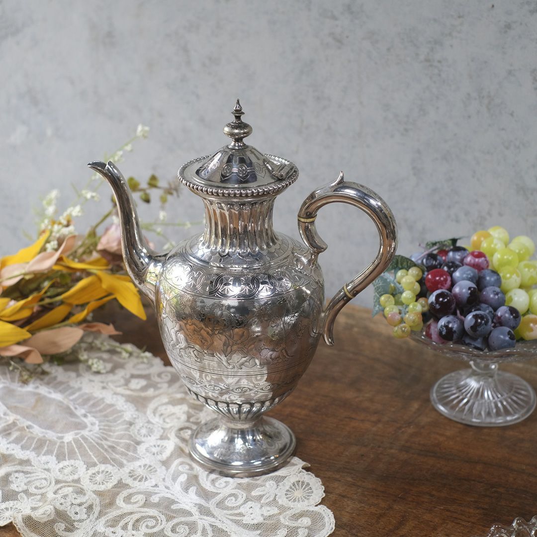 アンティークティーポット 天使 シルバープレート 銀メッキ イギリス1