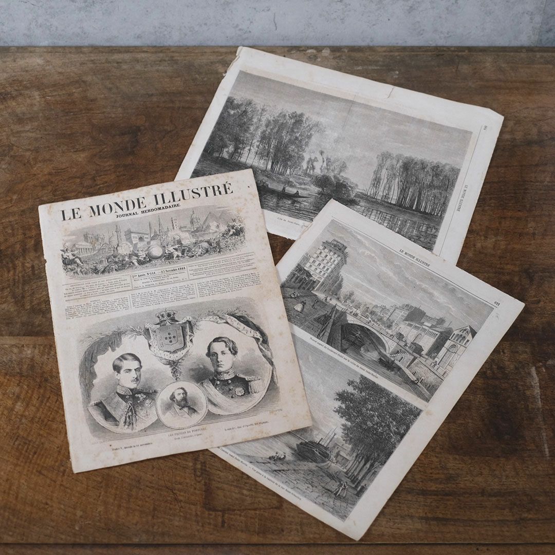  アンティークLe Monde illustr1860年代 リトグラフデザインページ