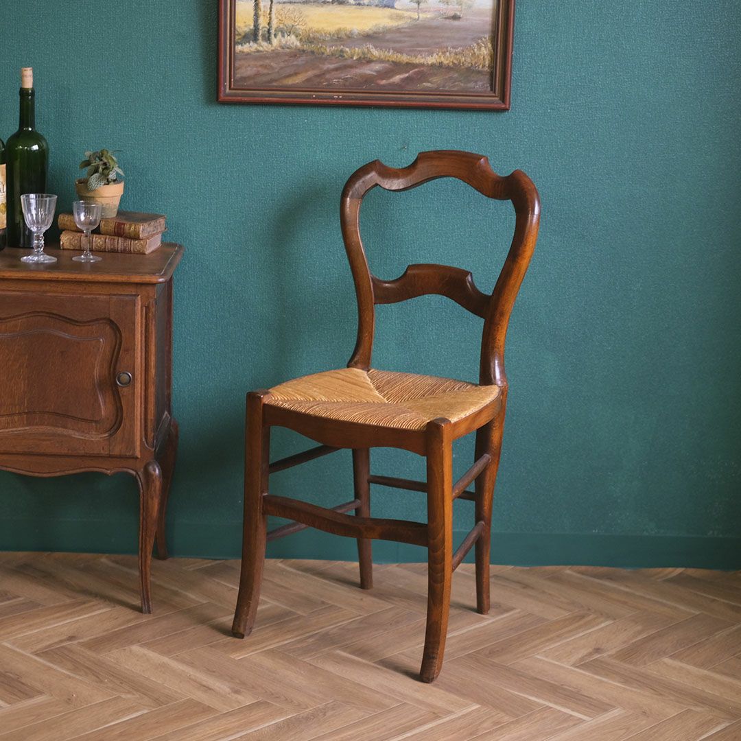 アンティークバルーンバックチェア ラッシュシート イギリス ケーン