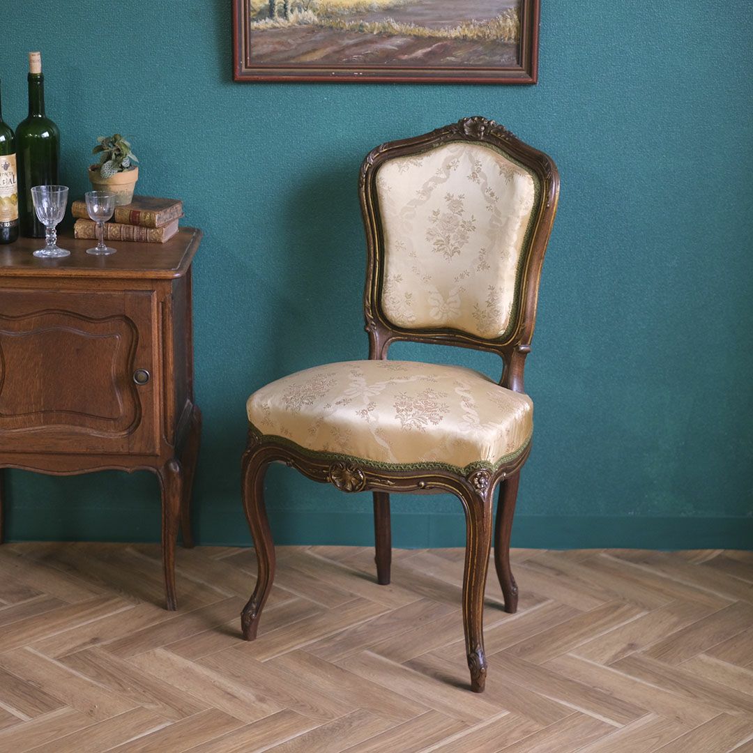 アンティークチェア ルイ15世様式 フランス シルクシート 椅子 アンティーク家具
