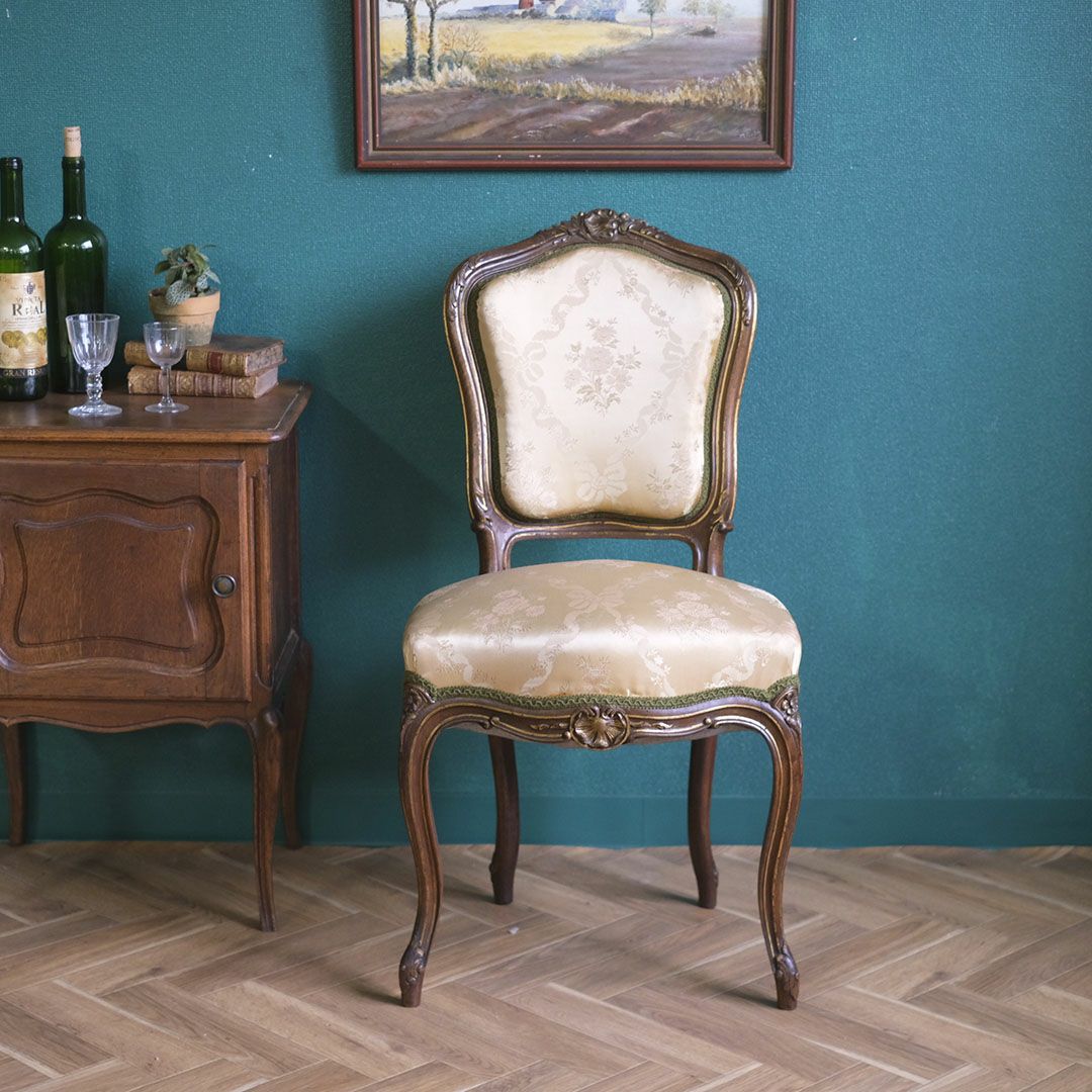 アンティークチェア ルイ15世様式 フランス シルクシート 椅子 アンティーク家具1