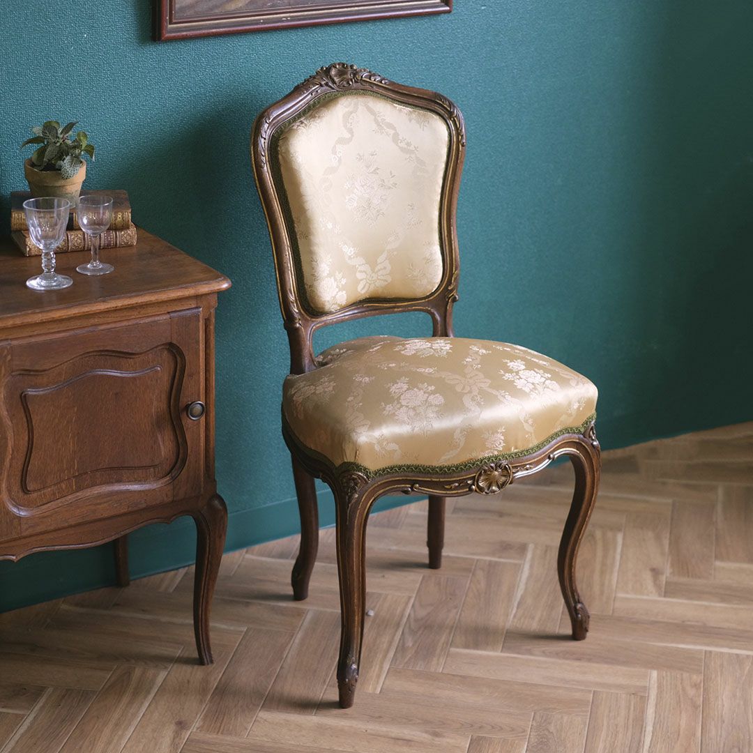 アンティークチェア ルイ15世様式 フランス シルクシート 椅子 アンティーク家具2