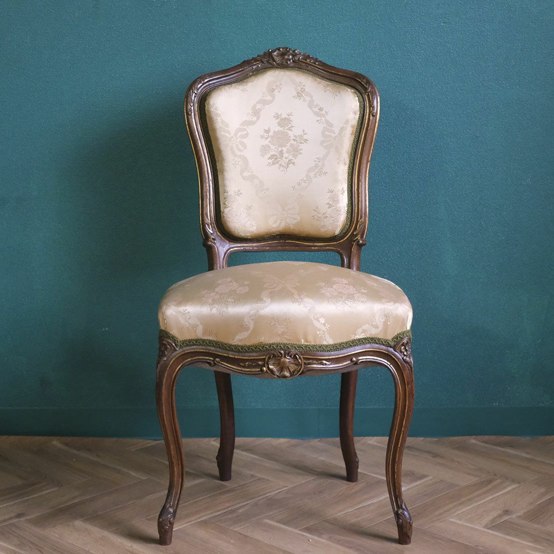 アンティークチェア ルイ15世様式 フランス シルクシート 椅子 アンティーク家具3