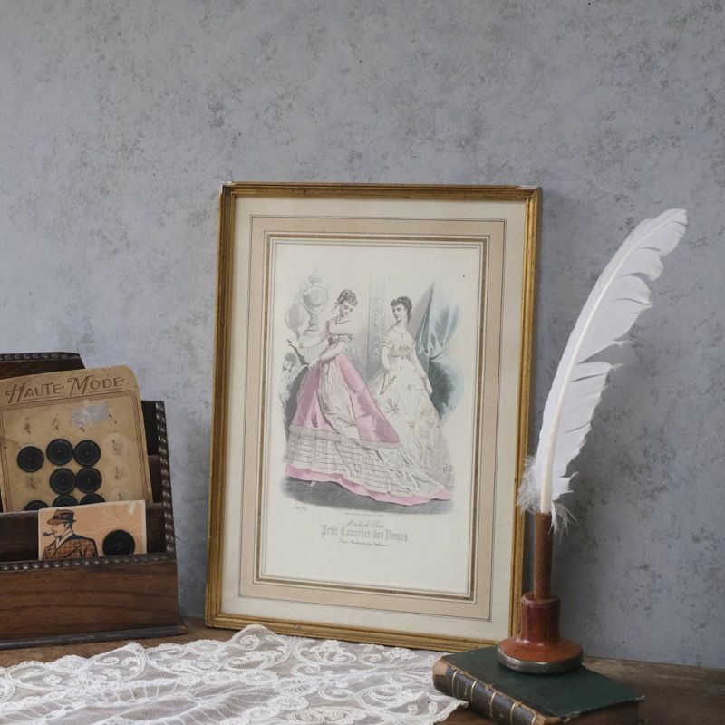アンティーク リトグラフ ファッション画 「Petit Courrier des Dames