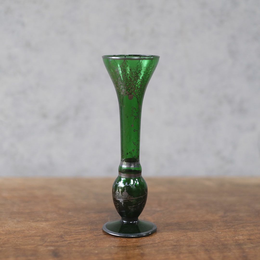アンティークフラワーベース 花瓶 一輪挿し 緑のガラス イタリア2