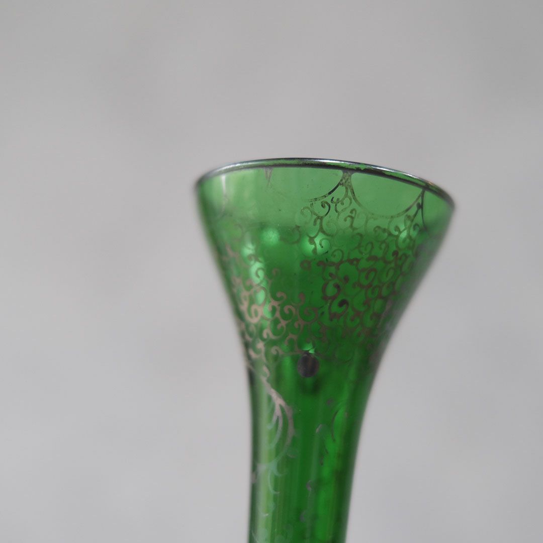 アンティークフラワーベース 花瓶 一輪挿し 緑のガラス イタリア3