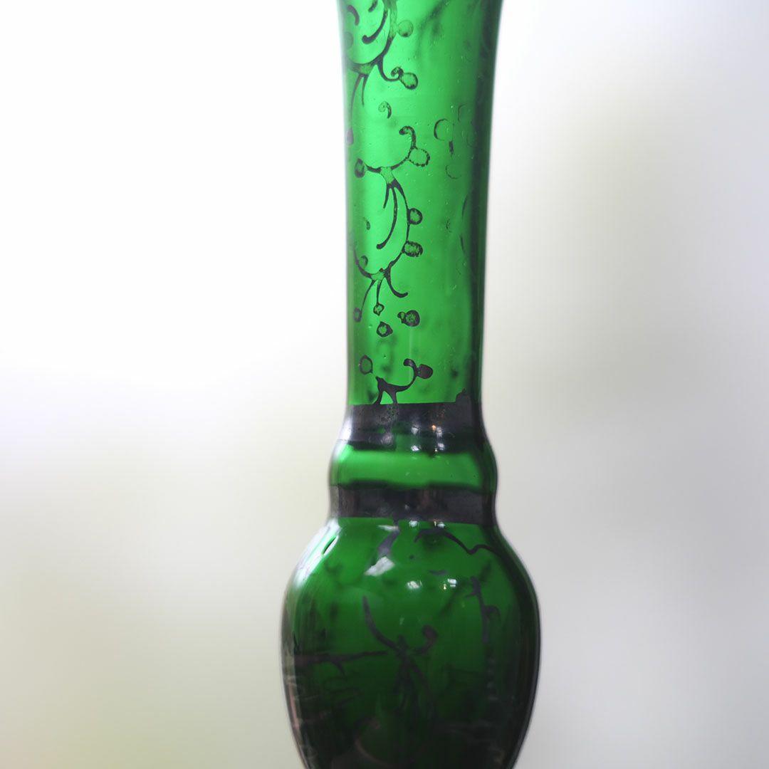 アンティークフラワーベース 花瓶 一輪挿し 緑のガラス イタリア4