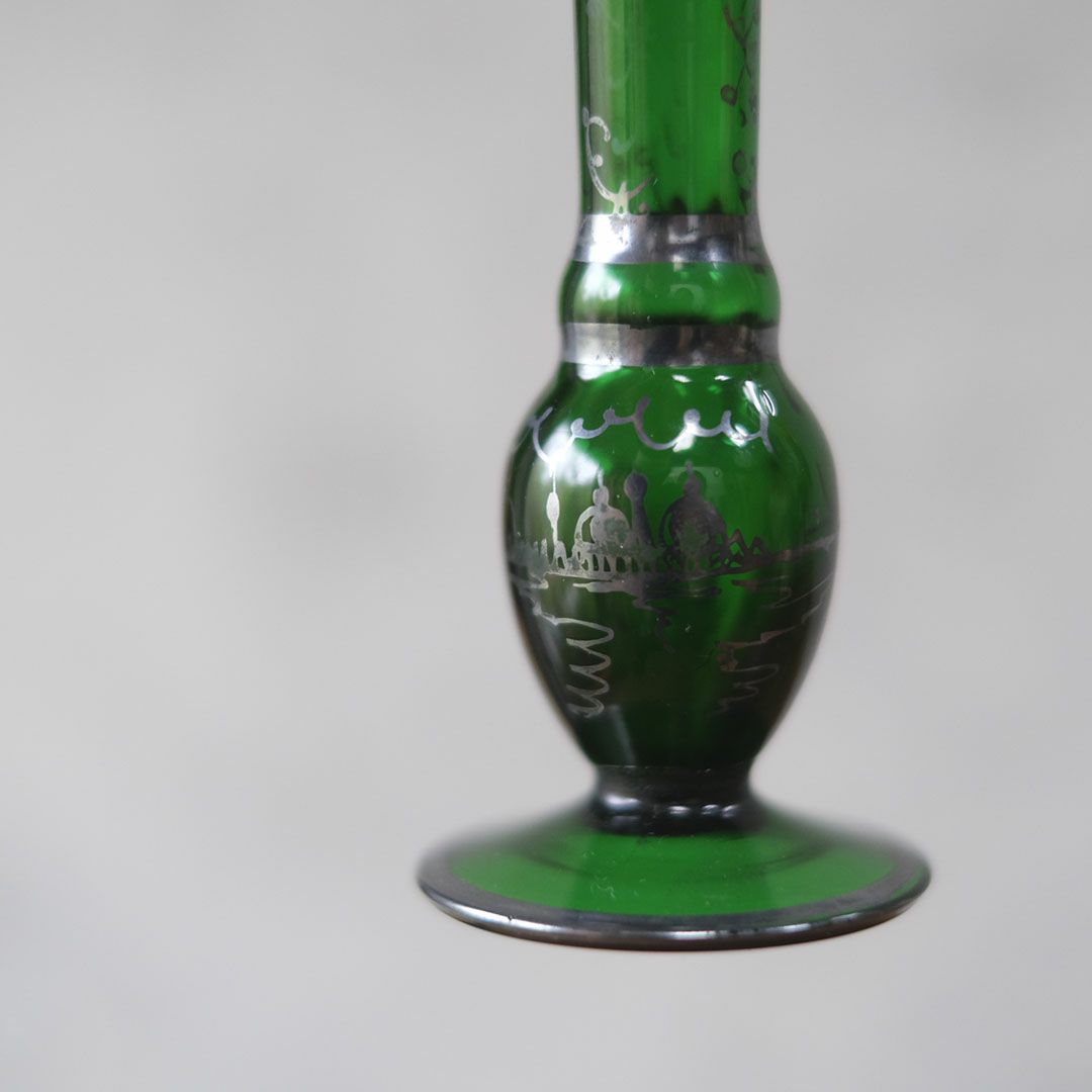 アンティークフラワーベース 花瓶 一輪挿し 緑のガラス イタリア6