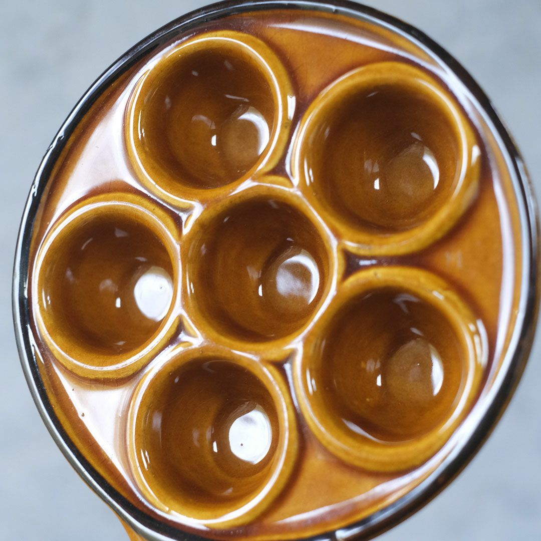 ヴィンテージ 陶器製 エスカルゴ用 サービング ディッシュ  ブラウン 6ポケット ハンドル付き フランス5