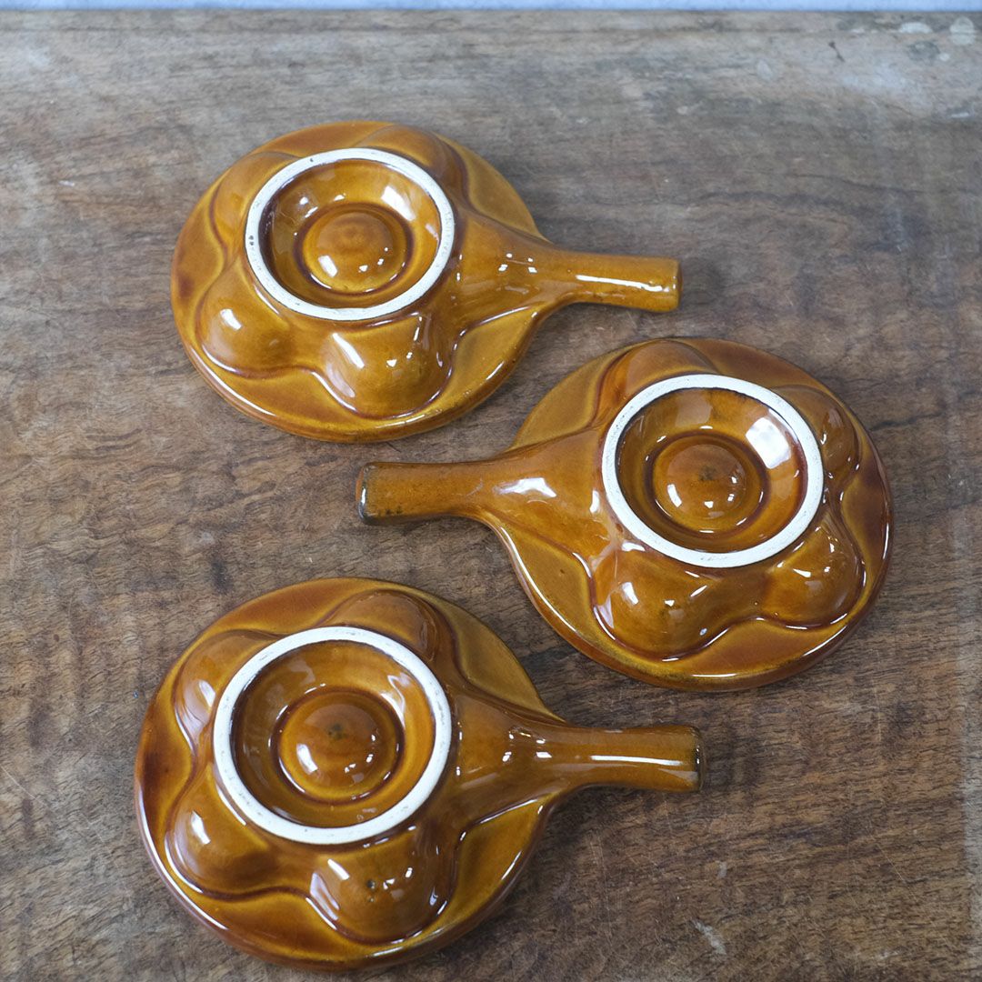 ヴィンテージ 陶器製 エスカルゴ用 サービング ディッシュ  ブラウン 6ポケット ハンドル付き フランス6