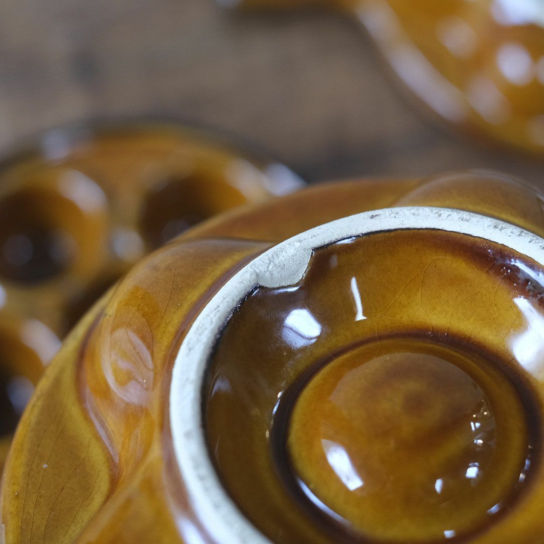 ヴィンテージ 陶器製 エスカルゴ用 サービング ディッシュ  ブラウン 6ポケット ハンドル付き フランス7