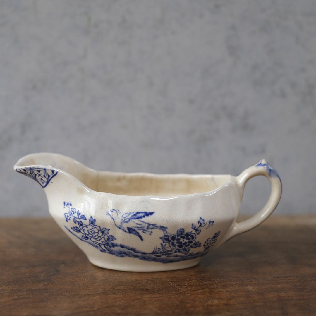 アンティーク ソースポット ブルー花鳥文様 磁器製2