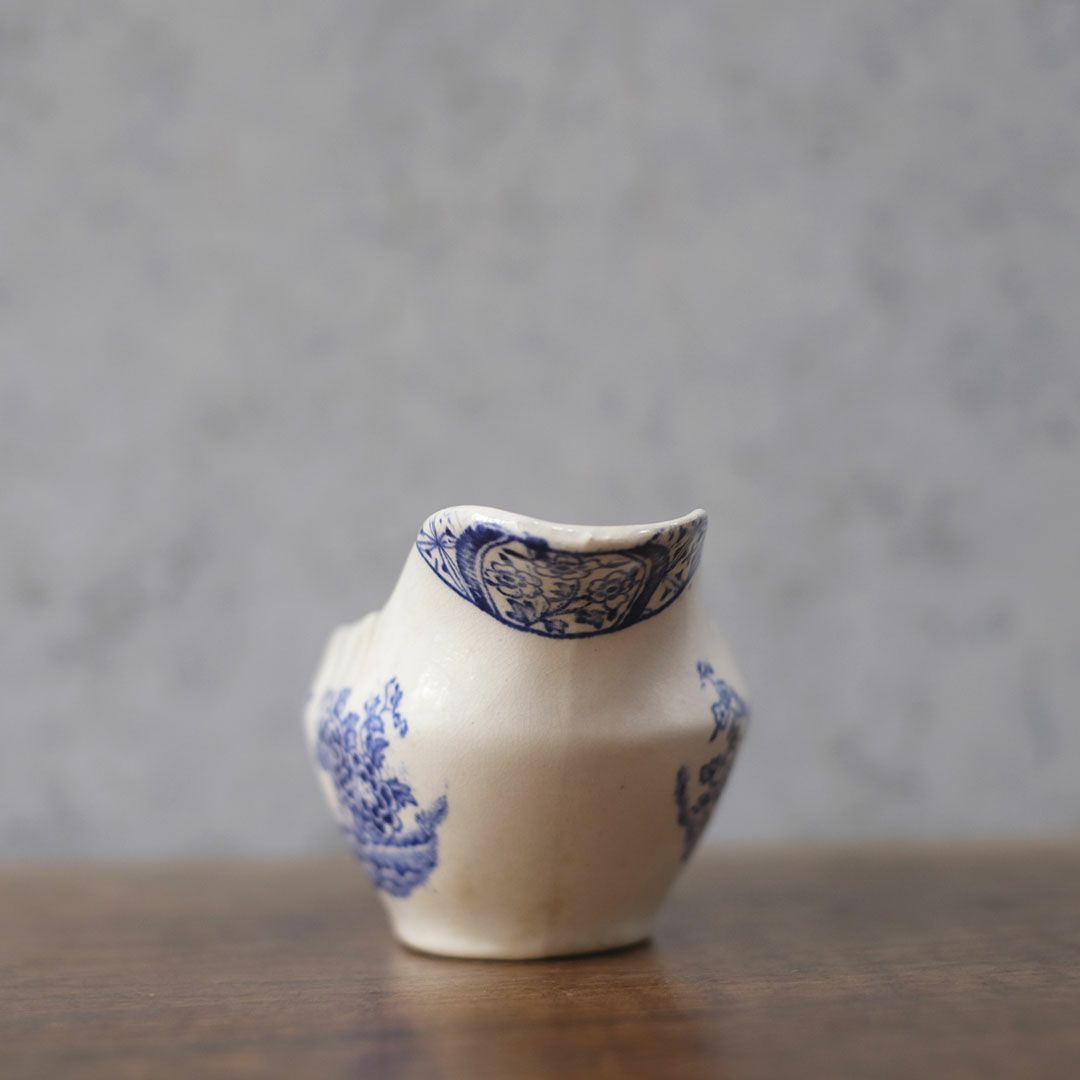 アンティーク ソースポット ブルー花鳥文様 磁器製6