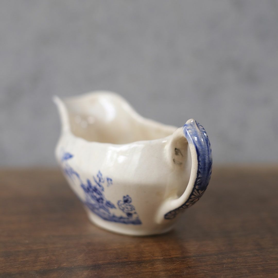 アンティーク ソースポット ブルー花鳥文様 磁器製6