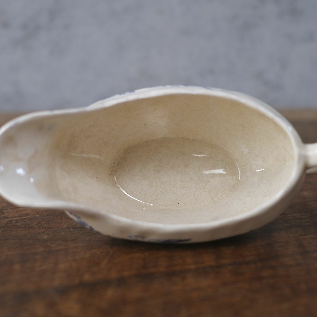 アンティーク ソースポット ブルー花鳥文様 磁器製7