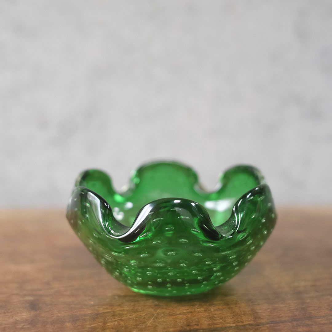 ヴィンテージムラーノガラスオブジェ MURANO ボウル 緑 灰皿 イタリア2