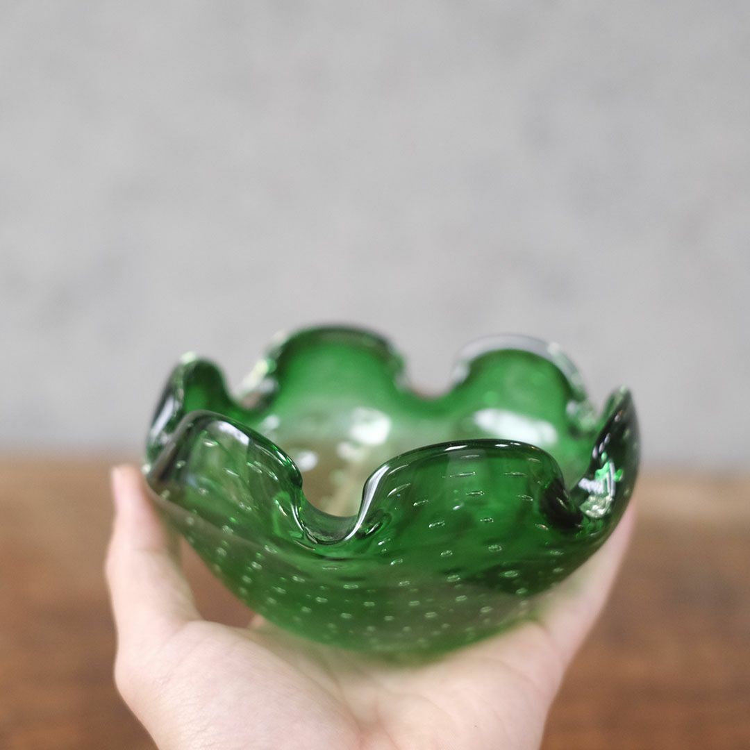 ヴィンテージムラーノガラスオブジェ MURANO ボウル 緑 灰皿 イタリア4