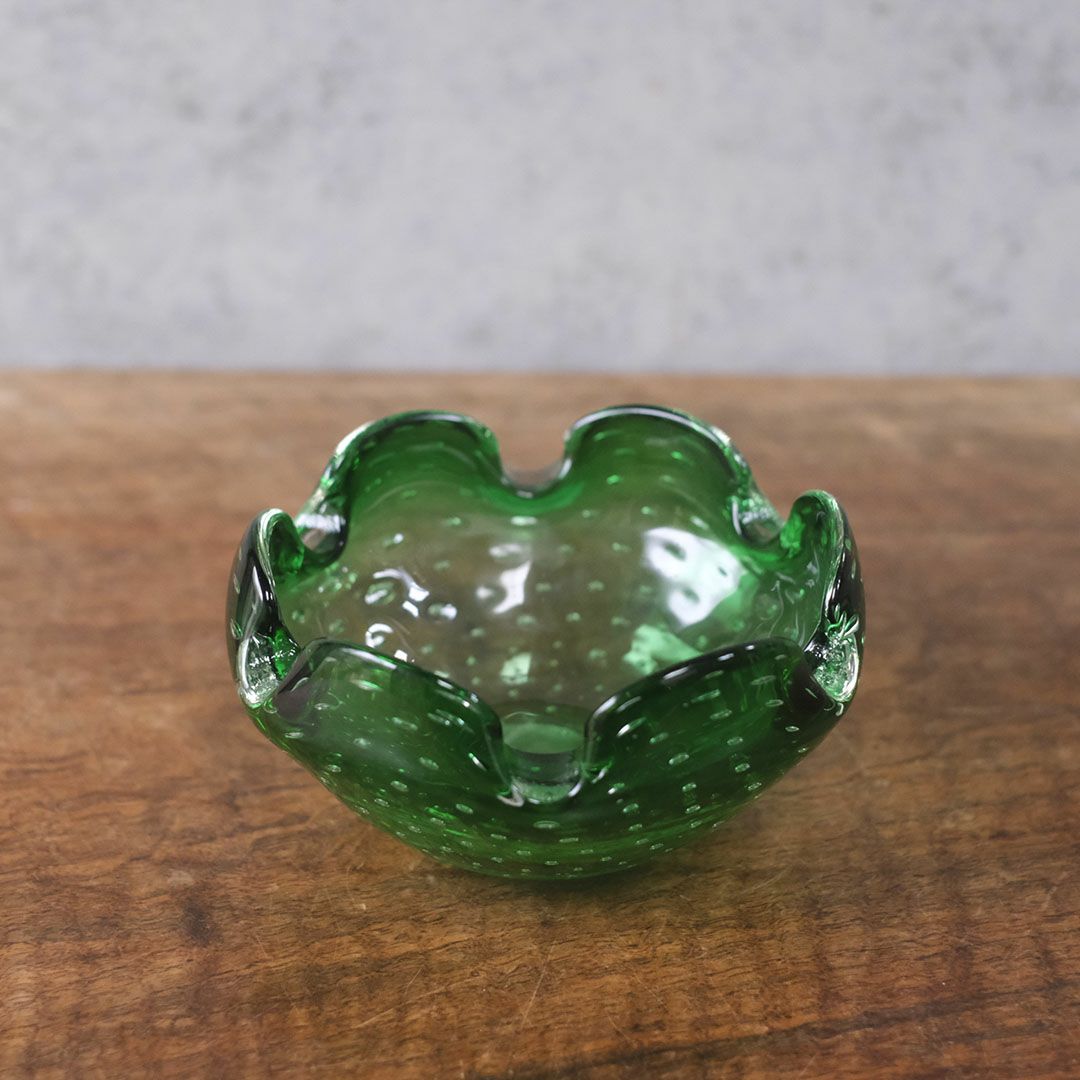 ヴィンテージムラーノガラスオブジェ MURANO ボウル 緑 灰皿 イタリア5