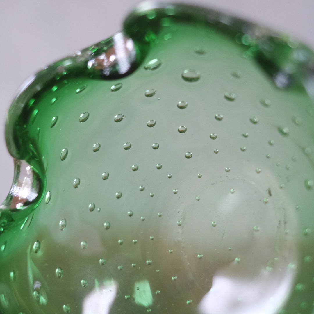 ヴィンテージムラーノガラスオブジェ MURANO ボウル 緑 灰皿 イタリア6