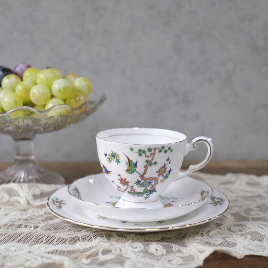 TUSCAN バード＆フラワー ティートリオ イギリス製 ボーンチャイナ カップ＆ソーサー