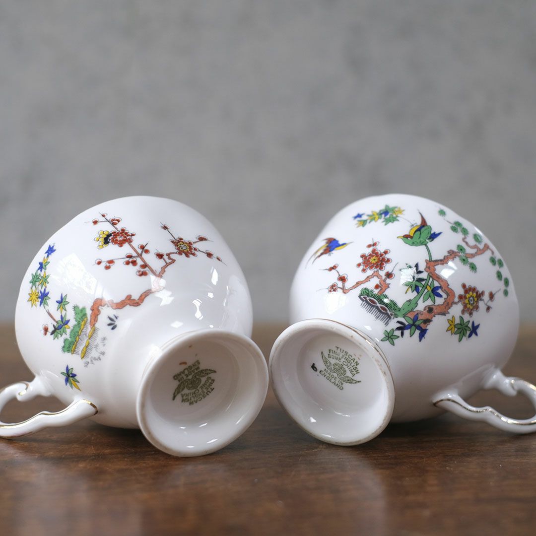 英国タスカン花鳥柄アンティークティーセット