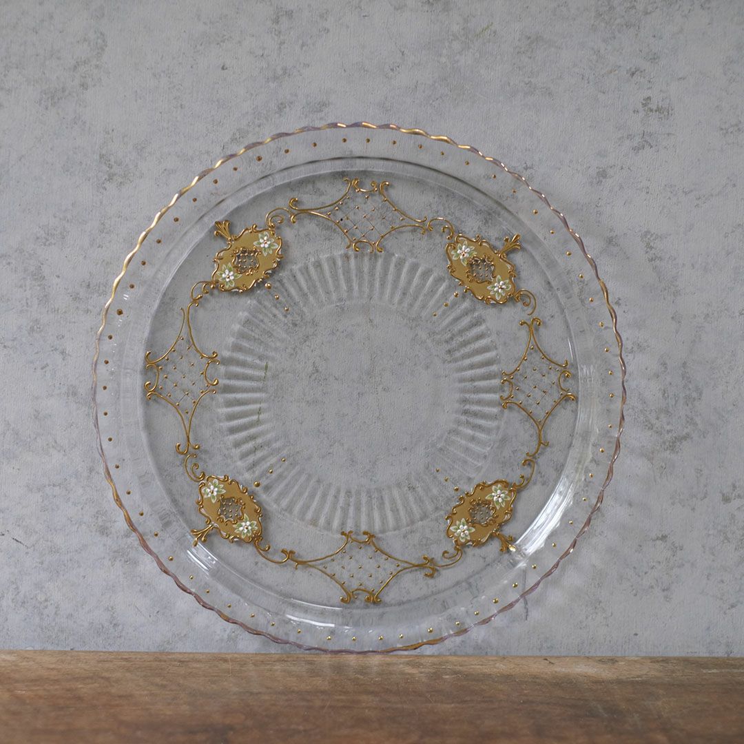 ヴィンテージガラストレイ エナメル装飾 フランス2