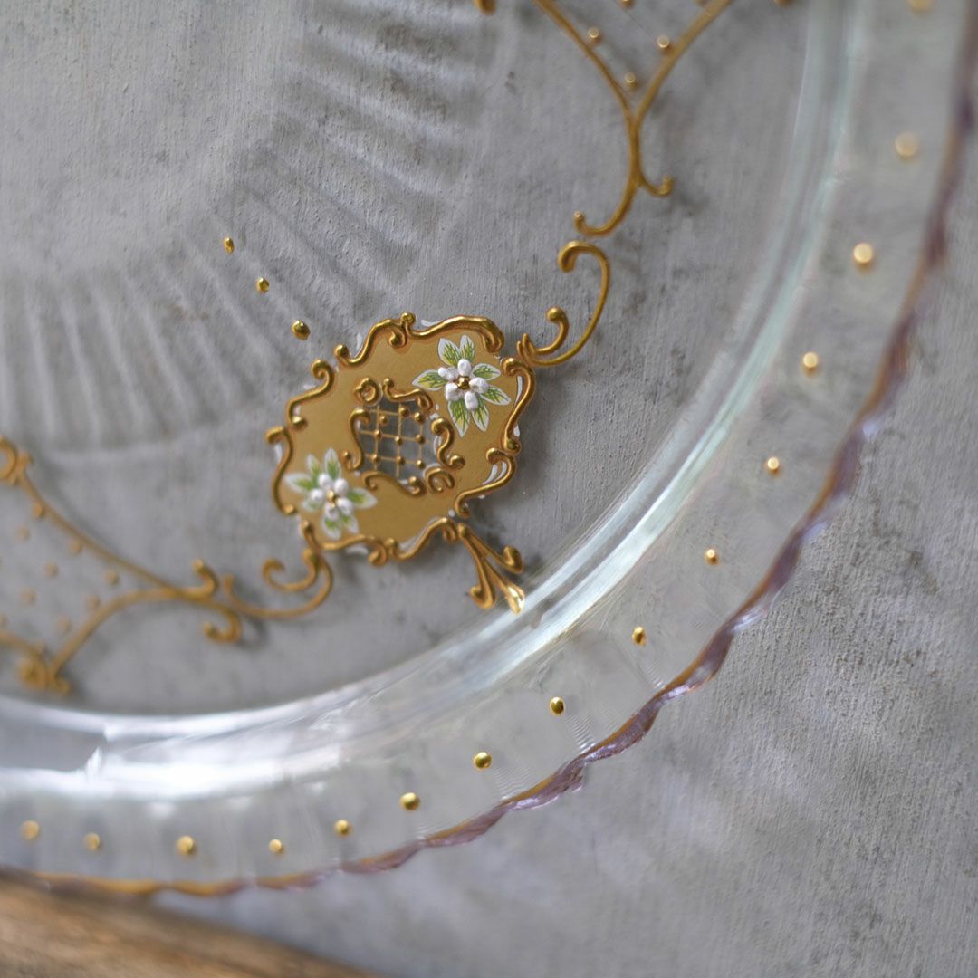 ヴィンテージガラストレイ エナメル装飾 フランス7