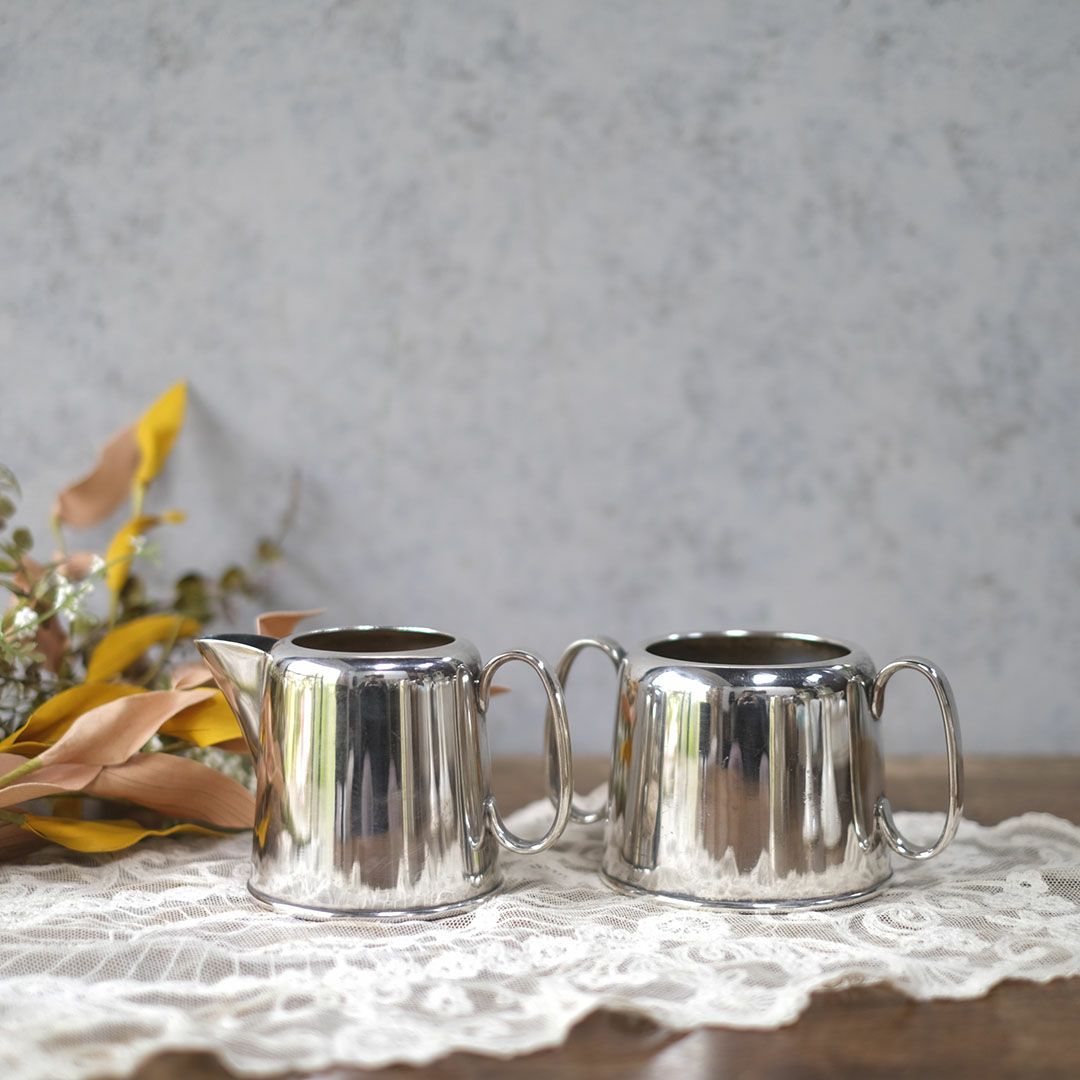 ミルクポット　シルバープレート アンティークミルクジャグ&シュガーボウル セット シルバープレート 銀