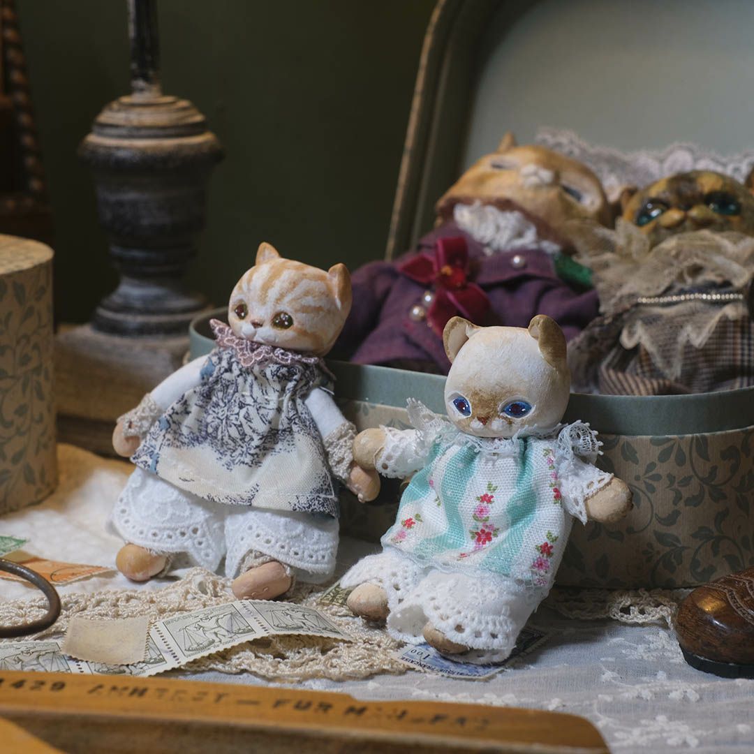 ハンドメイド作家hacodecoさん　猫ネコ&ネズミちゃんアンティークドール ハンドメイド作家hacodecoさん 猫ネコ&ネズミちゃんアンティークドール