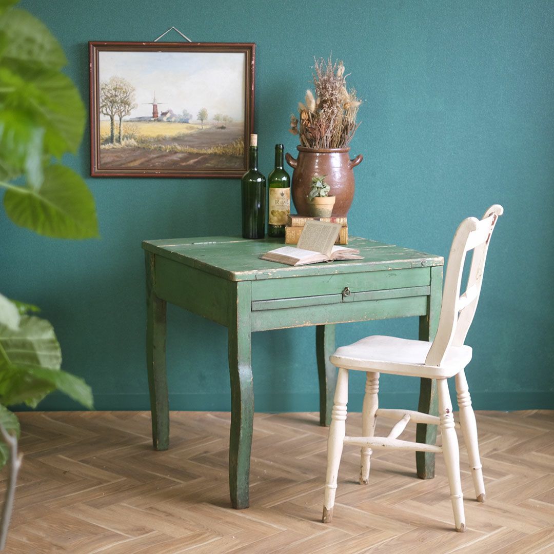 アンティークデスク パイン グリーンペイント イギリス アンティーク家具