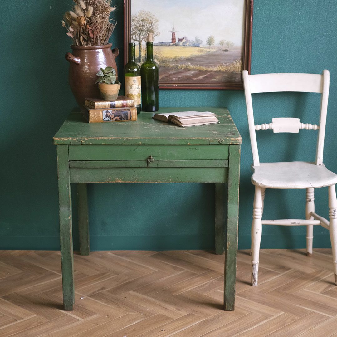 アンティークデスク パイン グリーンペイント イギリス アンティーク家具1