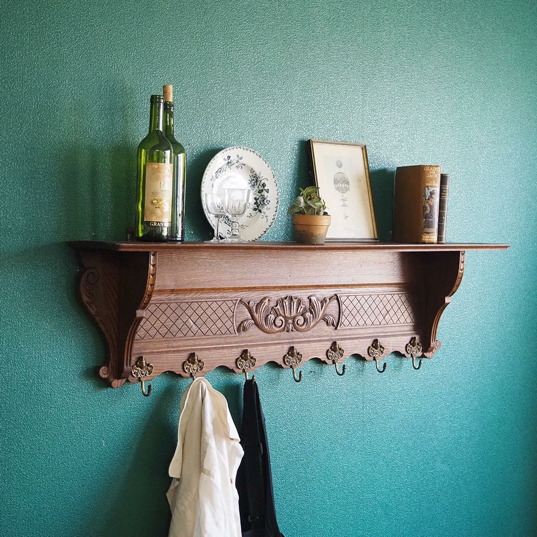 アンティークウォールシェルフ フックボード 彫り装飾 フランス アンティーク家具