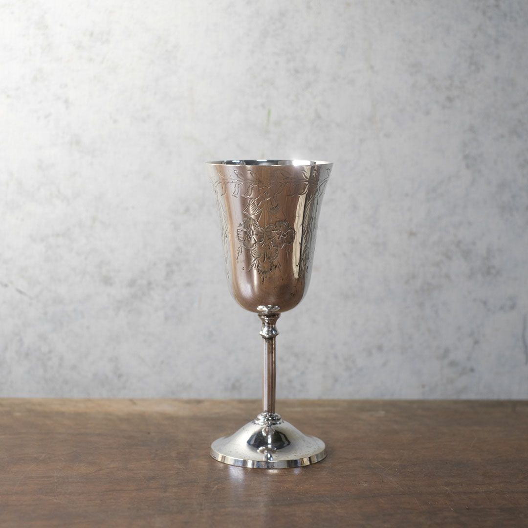 アンティークワイングラス コブレット エーヴィング装飾 シルバープレート 銀メッキ イギリス2