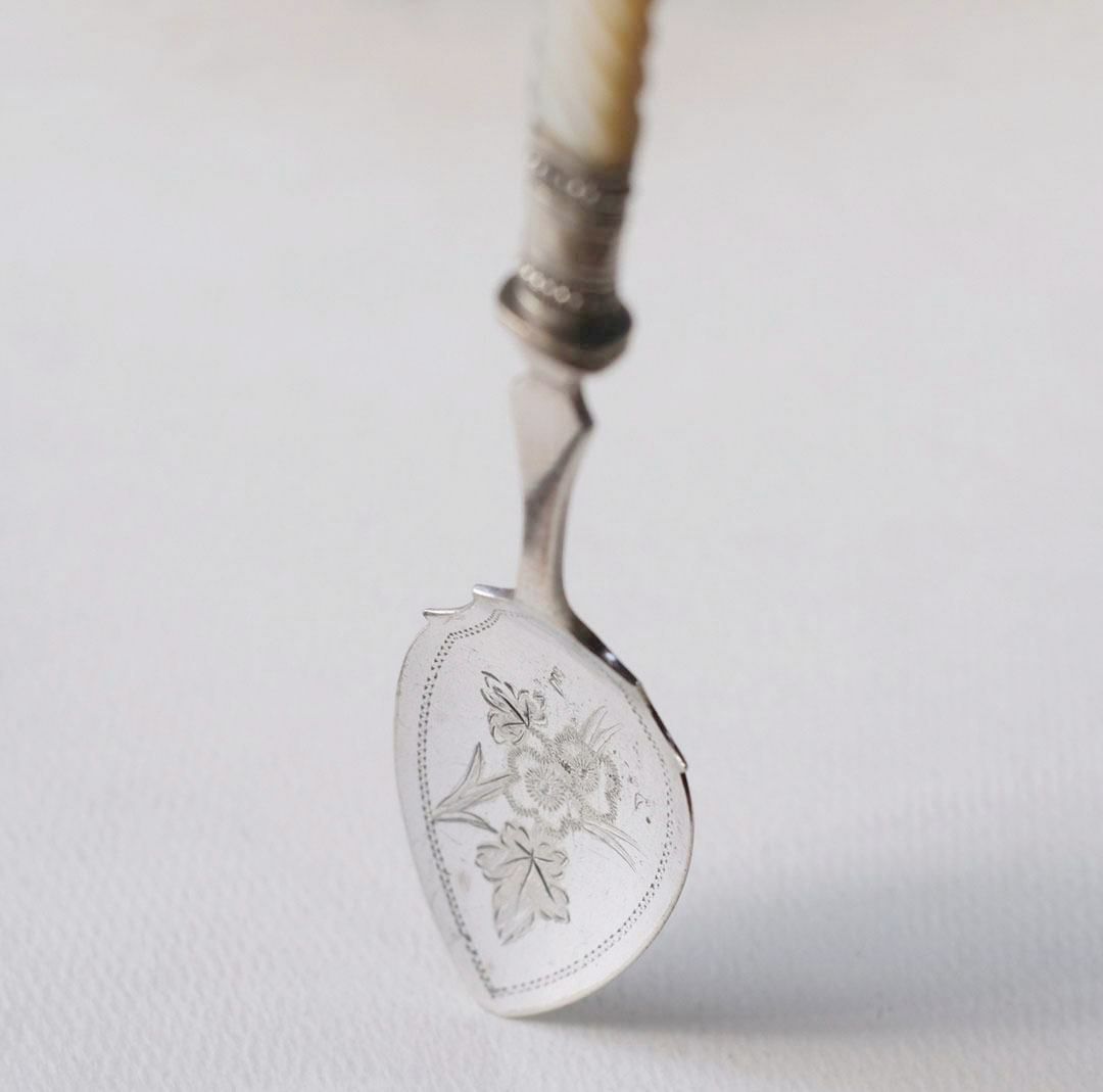 アンティーク マザーオブパール 装飾の美しいベリースプーン 白蝶貝5