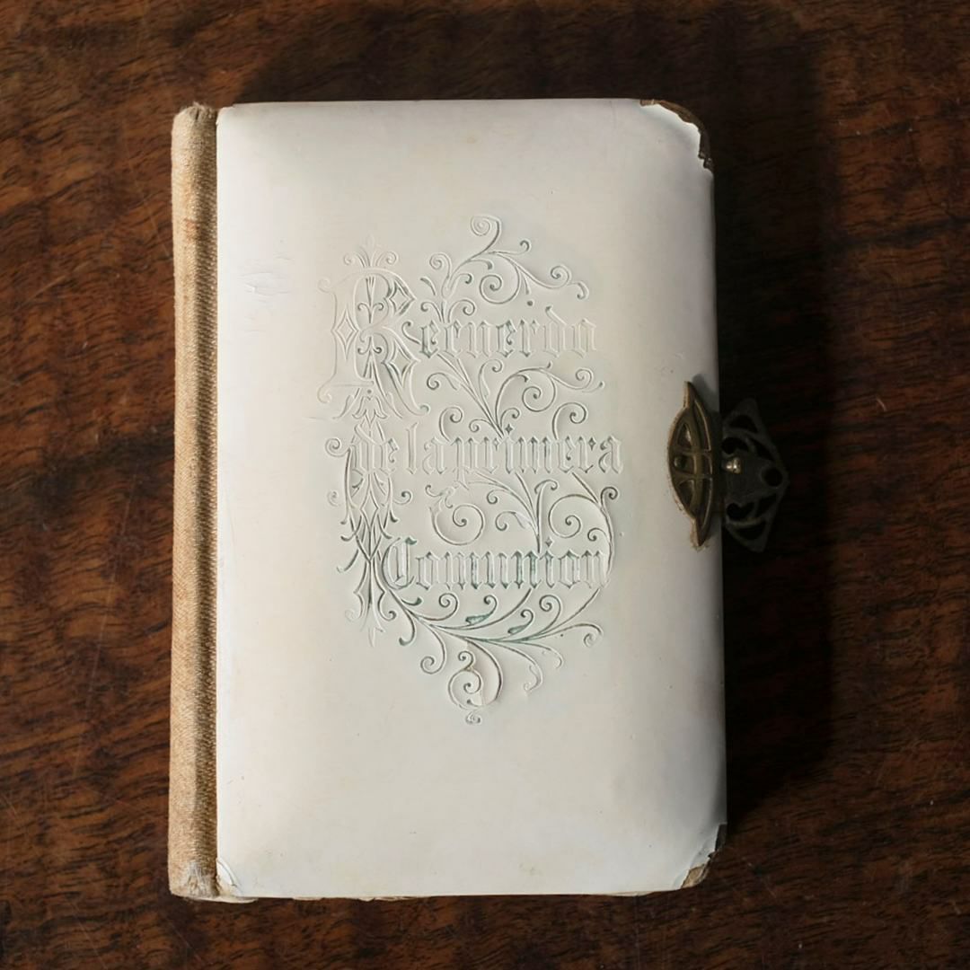 アンティーク祈祷書 花とモノグラム フランス アイボリー2