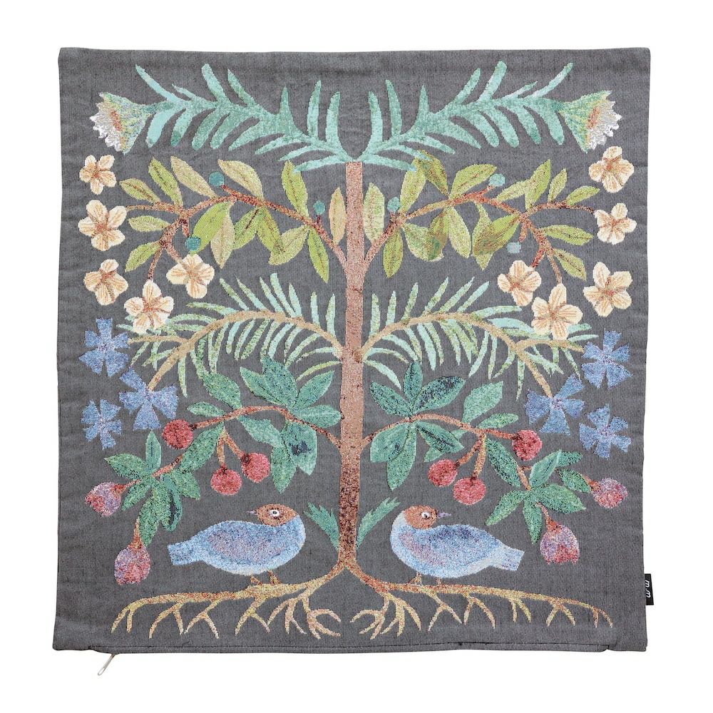 松尾ミユキ クッションカバー トゥーバード 2羽の鳥 厚手のゴブラン織り